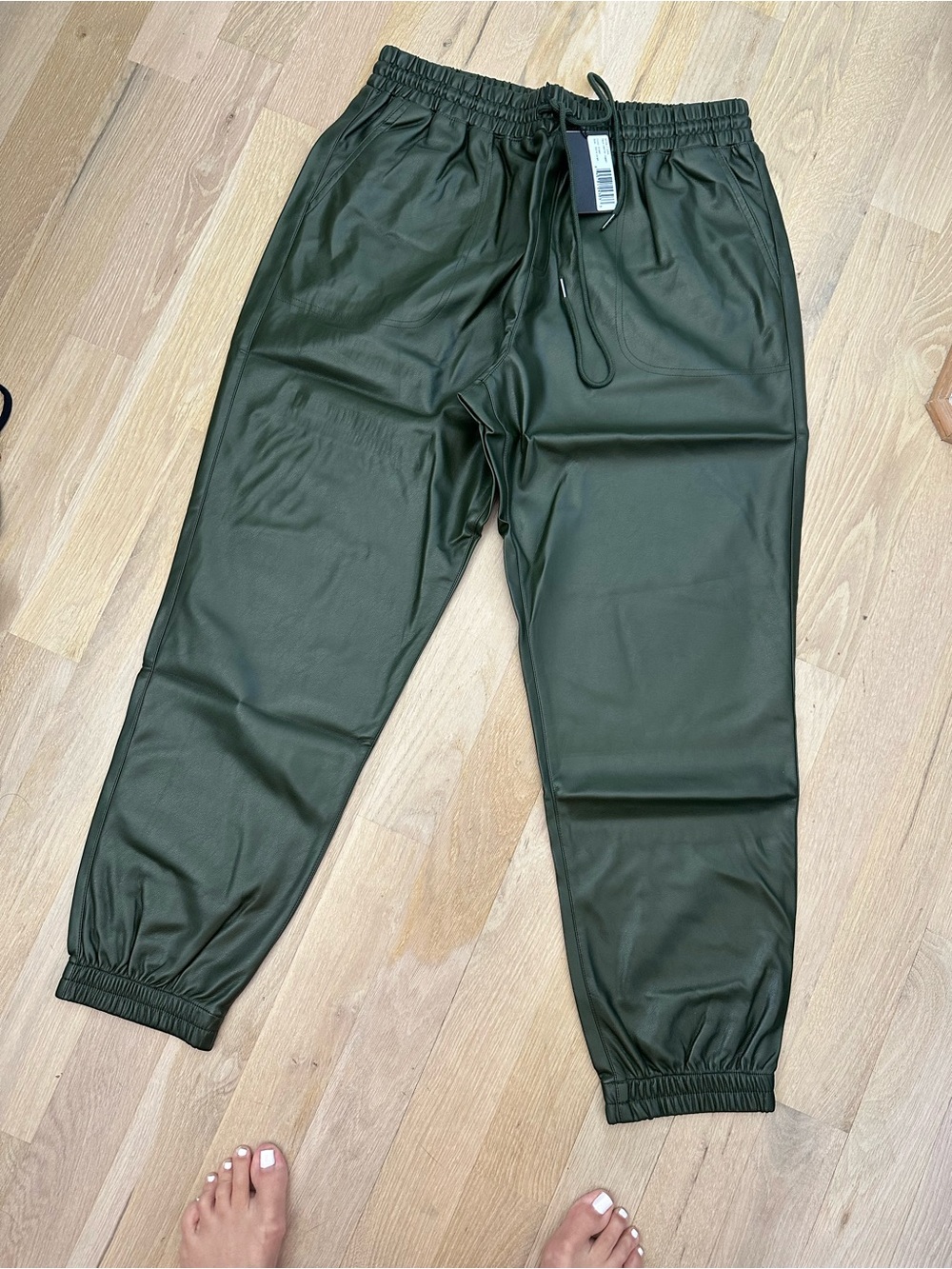 Noli Faux Leather Joggers in Olive Green